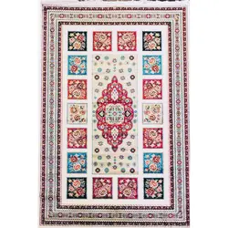 فرش گبه ابریشمی کد 3010 زمینه کرم (غیربرجسته)