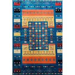 فرش گبه ابریشمی کد 2030 زمینه آبی (غیربرجسته)