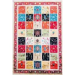 فرش گبه ابریشمی کد 1030 زمینه کرم (غیربرجسته)