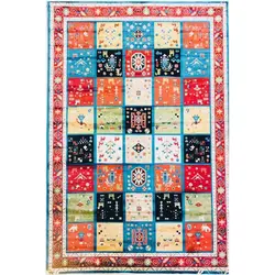 فرش گبه ابریشمی کد 1030 زمینه آبی (غیربرجسته)