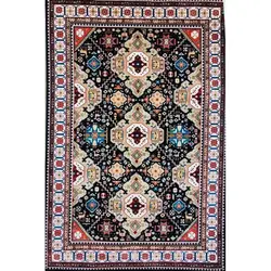 فرش گبه ابریشمی کد 3040 زمینه مشکی (غیربرجسته)