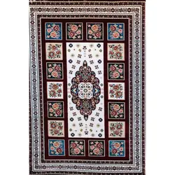 فرش گبه ابریشمی کد 3010 زمینه لاکی (غیربرجسته)