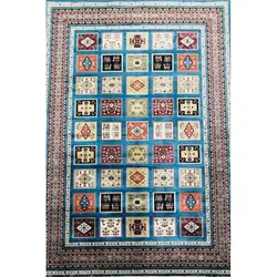 فرش گبه ابریشمی کد 2090 زمینه آبی (غیربرجسته)