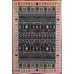 فرش گبه ابریشمی کد 2080 زمینه لاکی (غیربرجسته)