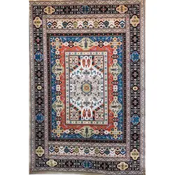 فرش گبه ابریشمی کد 2040 زمینه بژ (غیربرجسته)
