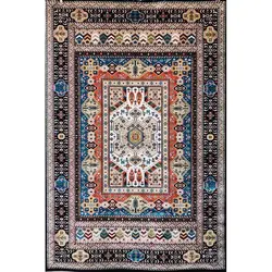 فرش گبه ابریشمی کد 2040 زمینه مشکی (غیربرجسته)