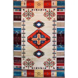 فرش گبه ابریشمی کد 2020 زمینه بژ (غیربرجسته)