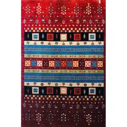 فرش گبه ابریشمی کد 1080 زمینه لاکی (غیربرجسته)