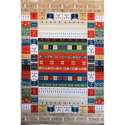 فرش گبه ابریشمی کد 1050 زمینه بژ (غیربرجسته)