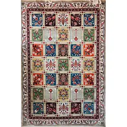 فرش گبه ابریشمی کد 1040 زمینه بژ (غیربرجسته)