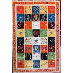 فرش گبه ابریشمی کد 1030 زمینه لاکی (غیربرجسته)
