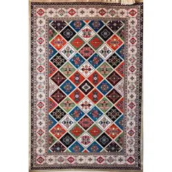 فرش گبه ابریشمی کد 1020 زمینه بژ (غیربرجسته)