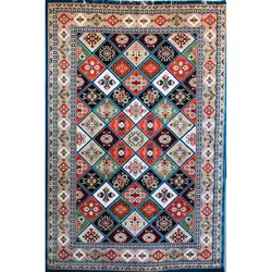فرش گبه ابریشمی کد 1020 زمینه آبی (غیربرجسته)