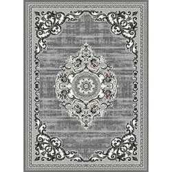 گلیم ماشینی کاشان کد 136 زمینه طوسی (غیربرجسته)