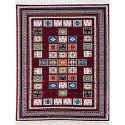 فرش پارسیس گبه ابریشمی کد 3020 زمینه لاکی (غیربرجسته)