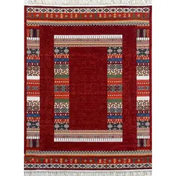 فرش پارسیس گبه ابریشمی کد 6070 زمینه لاکی (غیربرجسته)