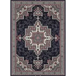 گلیم ماشینی تابش کاشان طرح کزر زمینه سورمه ای (غیربرجسته)