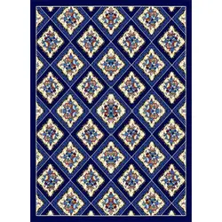 گلیم ماشینی تابش کاشان طرح گل آرا زمینه سورمه ای (غیربرجسته)