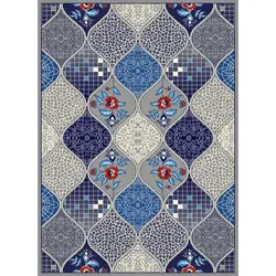گلیم ماشینی تابش کاشان طرح نسترن زمینه فیلی (غیربرجسته)