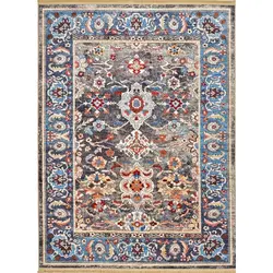 فرش محتشم گبه طرح هندی زمینه خاکستری (غیربرجسته)