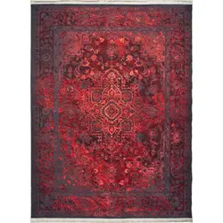 فرش محتشم گبه طرح هریس زمینه لاکی (غیربرجسته)