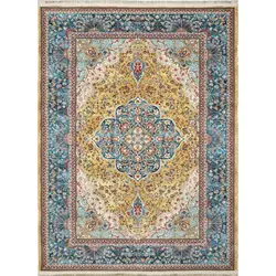 فرش محتشم گبه طرح هریس زمینه خردلی (غیربرجسته)