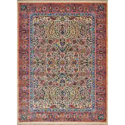 فرش محتشم گبه طرح فلور زمینه کرم (غیربرجسته)