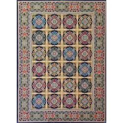گلیم ماشینی طرح افشاری زمینه سورمه ای (غیربرجسته)