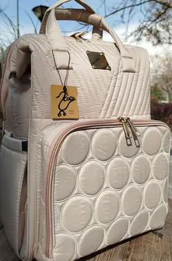 کیف لوازم نوزاد طرح حبابی کرمی ارسال رایگان