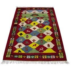 گلیم گبه ( عروسکی ) دستبافت یک و نیم متری کد 980804 | گره کارپت