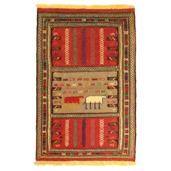 گلیم خراسان دستبافت مدل سفره کردی کد 410346 | گره کارپت