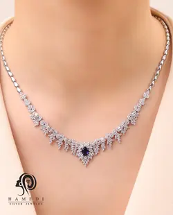 سرویس نقره زنانه مجلسی نگین رنگی مدل SI R4