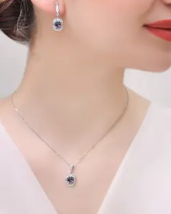 نیم ست نقره زنانه نگین رنگی مدل NI R31