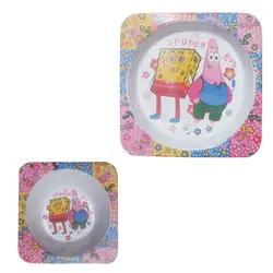 بشقاب و کاسه طرح باب اسفنجی مجموعه 2 عددی