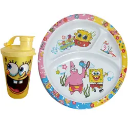 سرویس 2 تکه ظرف غذا کودک مدل باب اسفنجی | چند رنگ | گارانتی اصالت و سلامت فیزیکی کالا