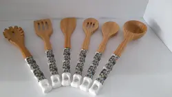 کفگیر و ملاقه بامبو دسته چینی تک