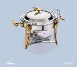 سوفله خوری قایقی طلایی یونیک سوپ خوری با ملاقه . با کاسه پیرکس کد UN-3853