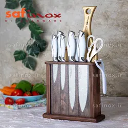 سرویس کارد و ساطور سافینوکس همراه با تخته گوشت رنگ سفید