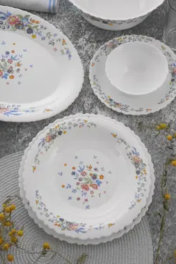 سرویس آرکوپال ۶ نفره ۲۶ و ۲۵پارچه قالب قالب فستون (feston) طرح ویکتوریا گلدن اپال