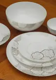 سرویس آرکوپال ۶ نفره ۲۶ پارچه قالب بن (Bone) طرح گلسا طلایی گلدن اپال