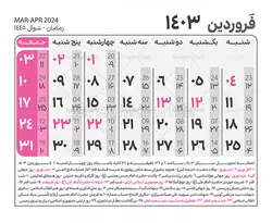 جدول تقویم سال 1403