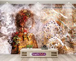 پوستر دیواری اسلیمی با چهره و خوشنویسی شعر فارسی