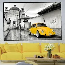 تابلو عکس قدیمی بافولکس وتم زرد، خریدبالای 189900 تومان * ارسال رایگان است*