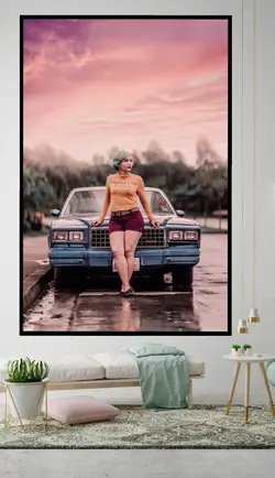 تابلوعکس دخترماشین قدیمی، خریدبالای 189900 تومان * ارسال رایگان است*