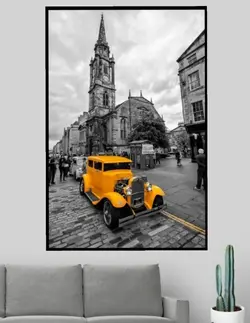 تابلو عکس ماشین قدیمی زرد، خریدبالای 189900 تومان * ارسال رایگان است*
