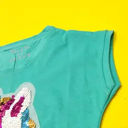 ست تیشرت شلوارک دخترانه پولک دورو طرح تک شاخ مدل 20146