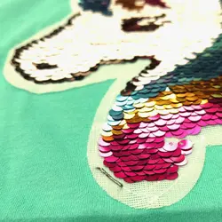 ست تیشرت شلوارک دخترانه پولک دورو طرح تک شاخ مدل 20146