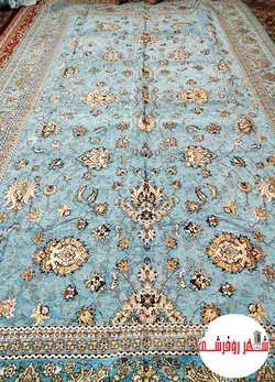 روفرشی مخمل ابریشم هشت ژاکارد شرکت حریران مدل افشان رنگ آبی فیروزه ای