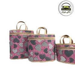 ساک فلاکسی قلب طوسی زمینه صورتی سه تکه