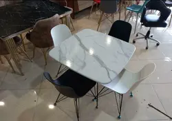 صندلی غذاخوری فایبرگلاس پایه فلزی و میز طرح سنگی ست ۴ نفره شرکتی